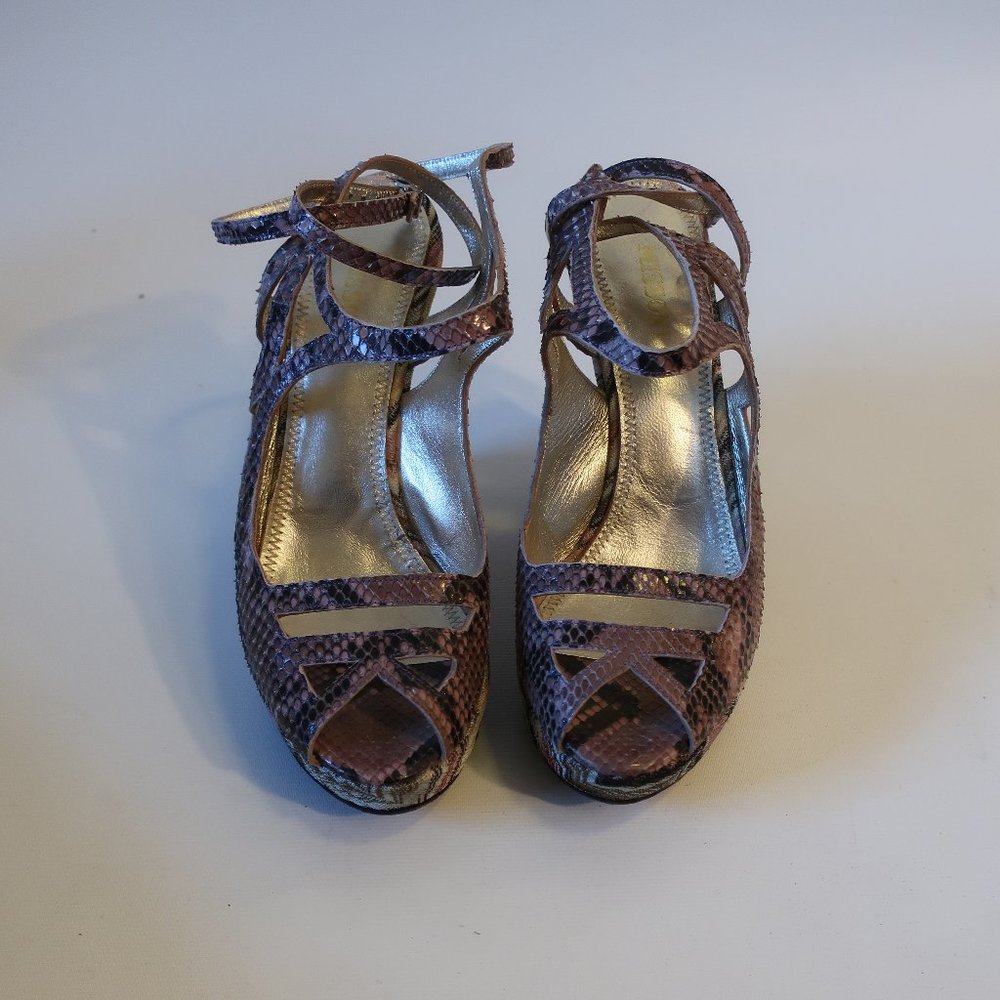 Womens Missoni Purple Python Leather Chevron Wedge Wrap Ankle Heels 38 US/8 *